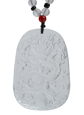 雕刻天然白水晶项链龙牌吊坠男女