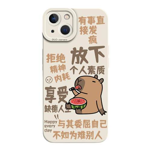 放下个人素质手机壳适用苹果17promax新款iPhone16发疯13mini水豚15文学14卡皮巴拉8plus/12/xr/xs/7/11硅胶x