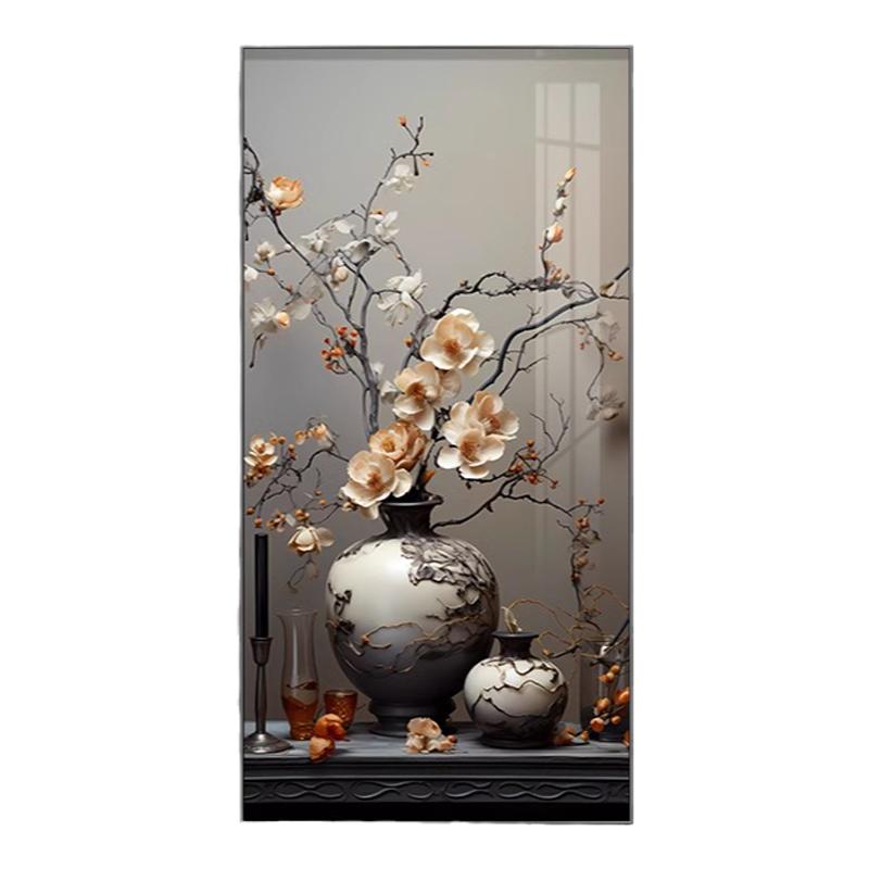 北欧玄关装饰画花卉走廊过道挂画侘寂风进门墙画客厅入户竖版壁画