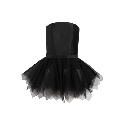 精工立裁后构想黑色薄纱半身长裙