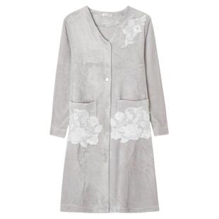 Rosemaid/罗丝美法兰绒中长款V领纯棉睡裙家居服女秋冬新品19209