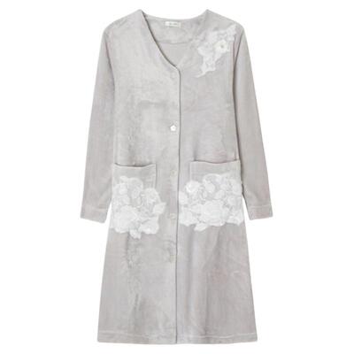 纯棉罗丝美冬中长款V领睡裙保暖