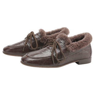 millies妙丽女士加绒小皮鞋2025年冬季新款乐福鞋保暖毛毛鞋棉鞋