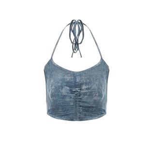 a blueberry 韩版辣妹褶皱系带背心夏季女时尚穿搭设计感裹胸