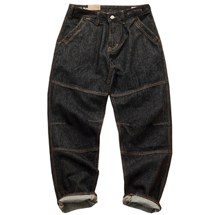 永久黑活性染料深色系牛仔裤男潮流宽松3D立裁秋冬重磅锥形休闲裤