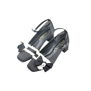 现货 布蕾甜心Lolita鞋中跟法式甜美蝴蝶结方头优雅浅口 粗跟单鞋