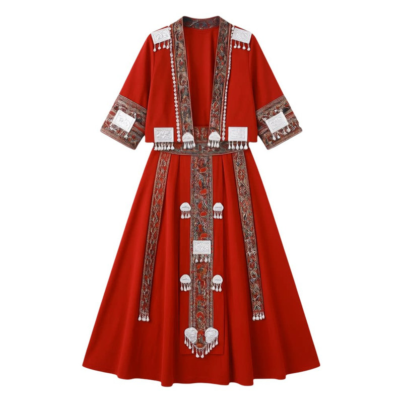 苗族新款2025苗疆少数名族舞台服装表演服旅拍摄影服饰成人红色