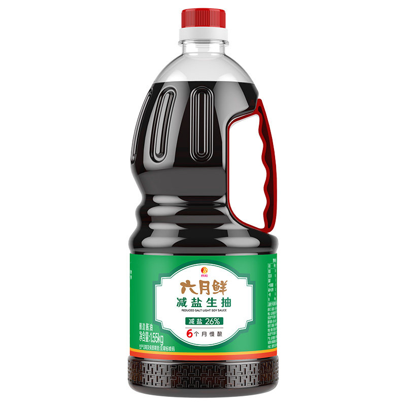 六月鲜减盐生抽1.55kg酿造酱油减盐提鲜炒菜凉拌调味0%添加防腐剂