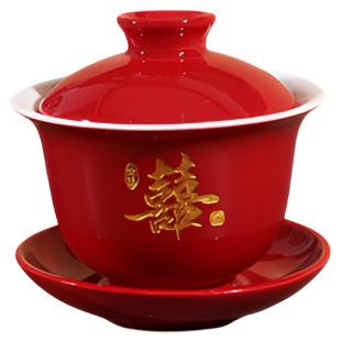 结婚敬茶杯套装敬酒茶杯改口陪嫁用品喜碗婚礼红色碗筷对碗陶瓷