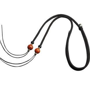 天珠挂绳横穿锁骨绳翡翠蜜蜡文玩玉坠挂绳南红玛瑙手工编织项链绳