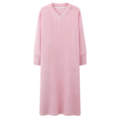 2025新款珊瑚绒长款睡裙女款加绒加厚法兰绒秋冬季休闲睡衣可外穿