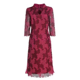 乔万尼商场秋装新款女装修身五分袖连衣裙中国风旗袍妈妈喜宴红装