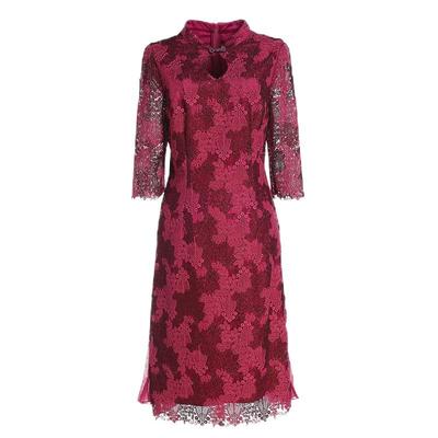 乔万尼商场秋装新款女装修身五分袖连衣裙中国风旗袍妈妈喜宴红装