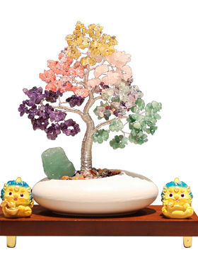 多彩水晶发财树貔貅创意小众摆件