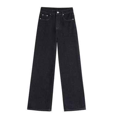 抓绒牛仔裤女直筒阔腿裤拖地长裤