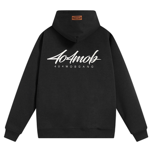 404MOB艺术字体印花连帽卫衣男美式潮牌宽松休闲纯棉情侣秋款帽衫
