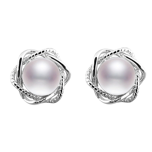 S925纯银耳钉空托镶嵌馒头珍珠圆珠翡翠绿松石耳饰diy手工银空托