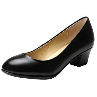 3515际华女鞋真皮浅口尖头粗跟OL工装鞋单鞋透气黑色职业女士皮鞋