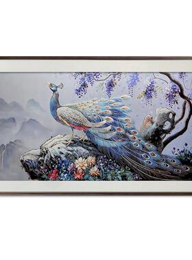 黄铜金孔雀）铜雕画师傅手工錾刻沙发背景画客厅挂画装饰玄关