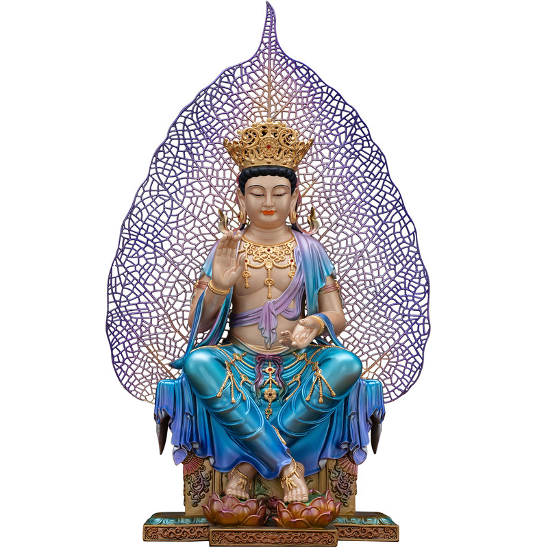 铜彩贴金一叶天冠弥勒佛像摆件