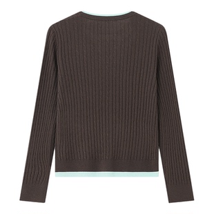 百家好黑白撞色假两件绵羊毛针织衫春季新款女士修身显瘦坑条毛衣