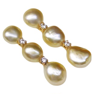 半糖主义天然海水南洋金珠keshi野生无核珍珠18K金三珠耳棍耳钉