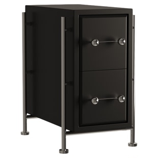 谷及简约现代双层黑色床头柜设计师家用卧室床边柜小型置物储物柜