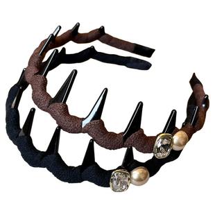 咖色布艺珍珠水钻高颅顶发箍女款2026新款高端发饰高级感轻奢头饰