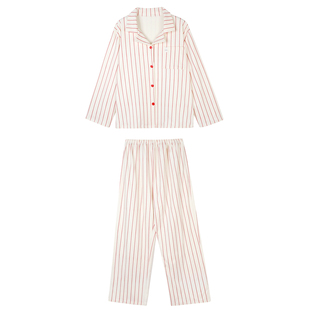 JoyceBra  韩系撞色条纹翻领德绒睡衣女可外穿长袖休闲家居服套装