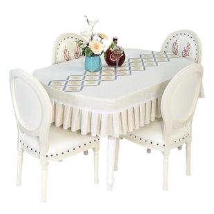 北欧小清新亚麻黄色绣花2024新款布艺收缩椭圆形餐桌布家用茶几布