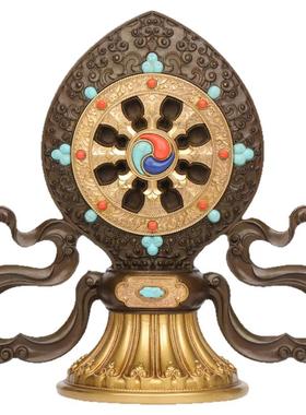 慧宝铜制八吉祥金轮宝轮王七政宝精雕家居工艺品办公客厅禅意摆件