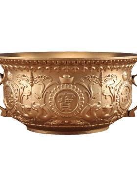 黄铜聚宝盆办公室招财铜摆件家居客厅装饰品纯铜米缸存钱罐开业礼