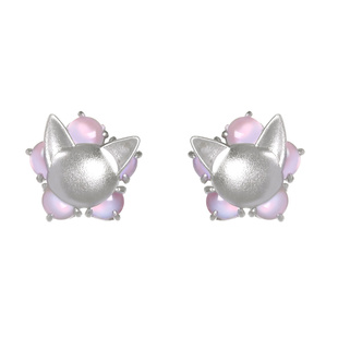 花芽开花猫s925纯银耳钉女生2025新款小动物耳环小众气质个性新款