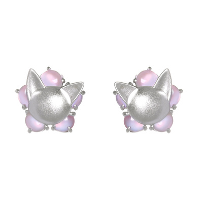 花芽开花猫s925纯银耳钉