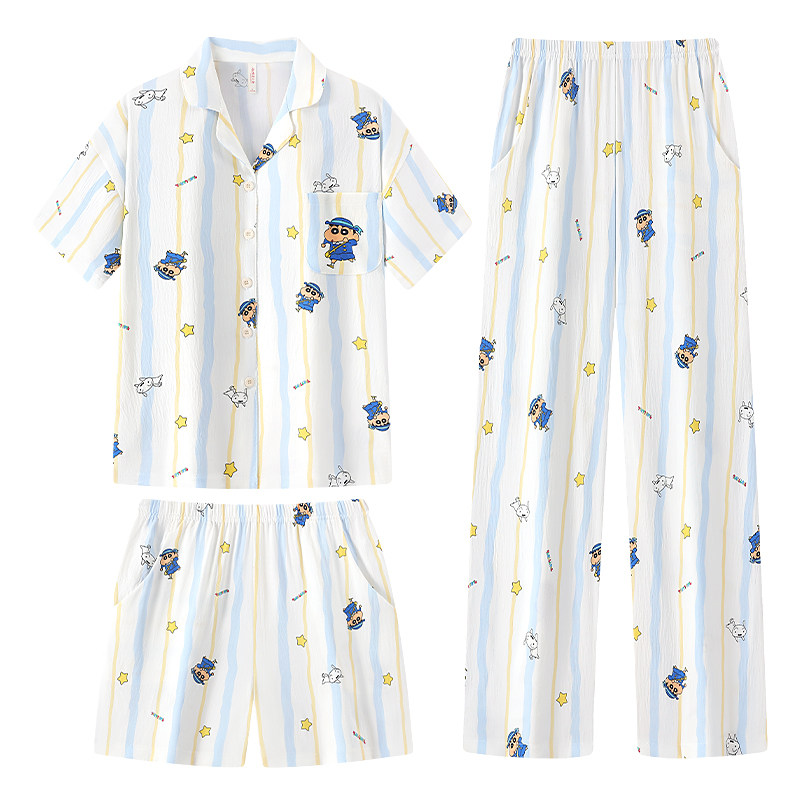 宫蝶【3件套】蜡笔小新云朵棉情睡衣/家居服套装