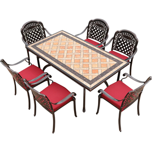 莫家户外铁艺桌椅组合欧式高端庭院长方餐桌阳台铸铝家用花园桌椅