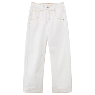 出逃赤岗西 白色巴黎扣廓形LEJ版型微弯刀牛仔裤女中腰宽松阔腿裤