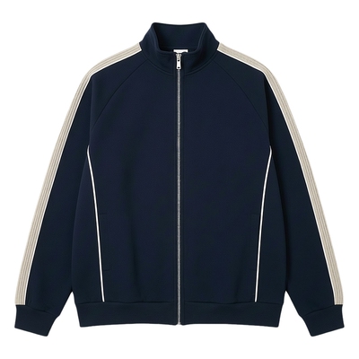 重磅立领开衫卫衣撞色拉链外套