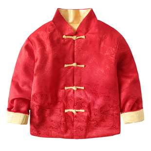 儿童拜年服男女童唐装双面轻薄棉衣冬女童过年外套宝宝亲子新年装