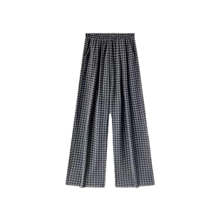 加绒加厚撞色黑灰色格子裤女春秋季阔腿直筒慵懒风大码胖mm休闲裤