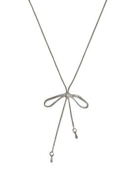 银色韩系蝴蝶结吊坠项链女秋冬高级感简约长款配饰百搭抽拉毛衣链