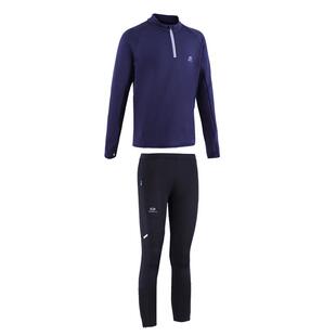 迪卡侬儿童速干衣女童秋冬跑步长袖男童卫衣保暖运动训练套装KIDC