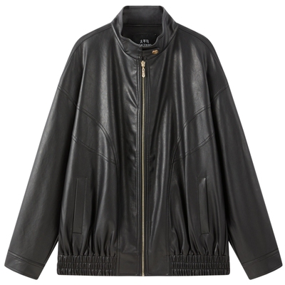 太平鸟新春哑光PU机车立领夹克