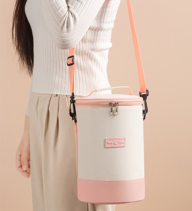 大容量圆筒形保温包防水手提上班族包餐肩带袋保温桶便当饭盒款包