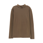 半高领德绒条纹长袖打底衫女秋冬装新款加绒加厚女士保暖上衣洋气