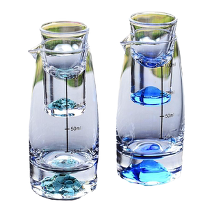 蓝山水晶玻璃高端白酒杯套装刻度分酒器酒壶具家用轻奢烈酒一口杯