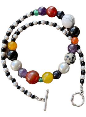 莫里里原创秋冬新款彩色玛瑙石项链小众个性高级精致锁骨链女