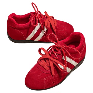 厚底德训鞋女款2026新款春季百搭红色鞋子内增高阿甘鞋休闲运动鞋