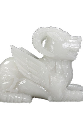 天然白玉上古神兽白泽摆件