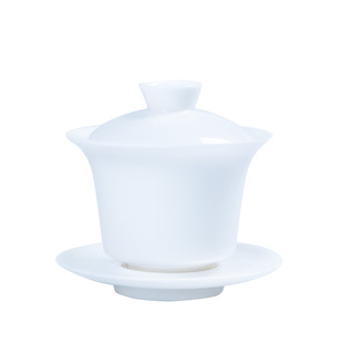 德化上乘猪油白三才盖碗 家用白瓷泡茶单碗陶瓷功夫茶具杯子套装